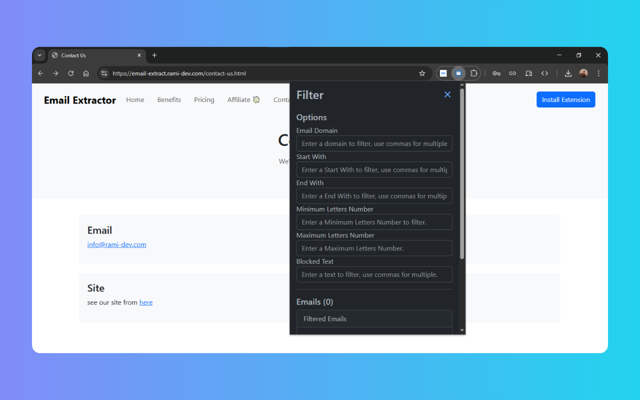 screenshot of Email eXtract